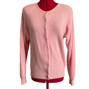 Vintage Pink lambswool/rabbit hair  Button-Up Women's Sweater